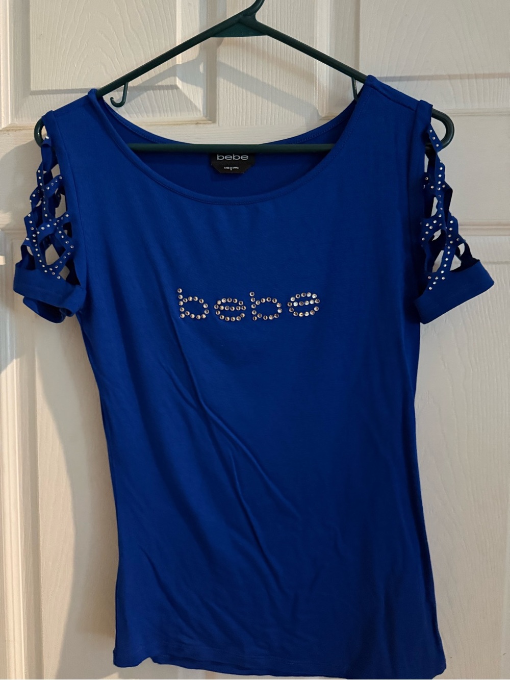 bebe Royal Blue Stud Logo Cold-Shoulder Tee